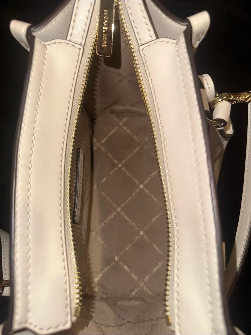 Michael Kors White Leather Satchel with Gold MK Charm